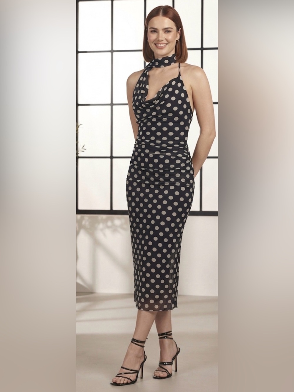 21 Saints Polka Dot Halter Midi Dress